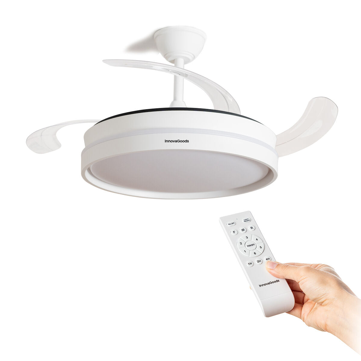 Deckenventilator mit LED-Licht und 4 einklappbaren Flügeln Keteez Inno
