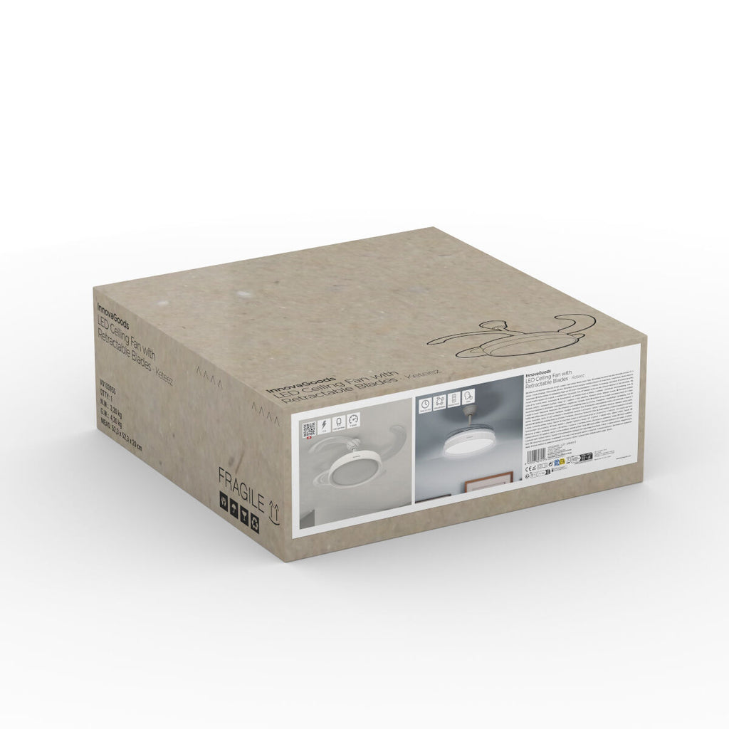 Deckenventilator mit LED-Licht und 4 einklappbaren Flügeln Keteez Inno