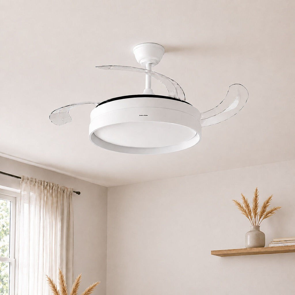 Deckenventilator mit LED-Licht und 4 einklappbaren Flügeln Keteez Inno