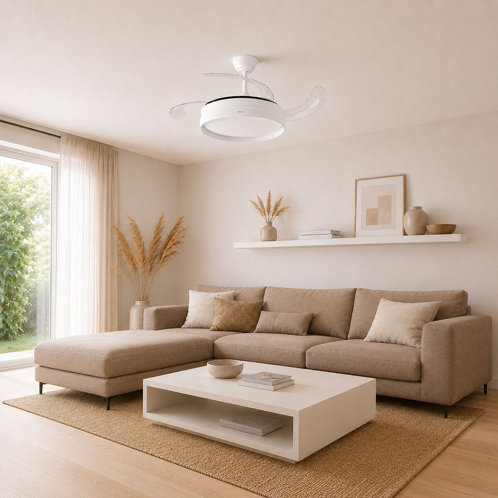 Deckenventilator mit LED-Licht und 4 einklappbaren Flügeln Keteez Inno
