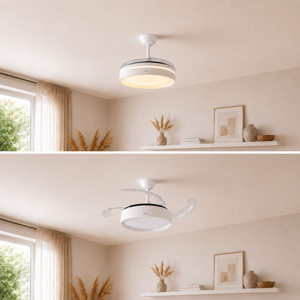 Deckenventilator mit LED-Licht und 4 einklappbaren Flügeln Keteez Inno