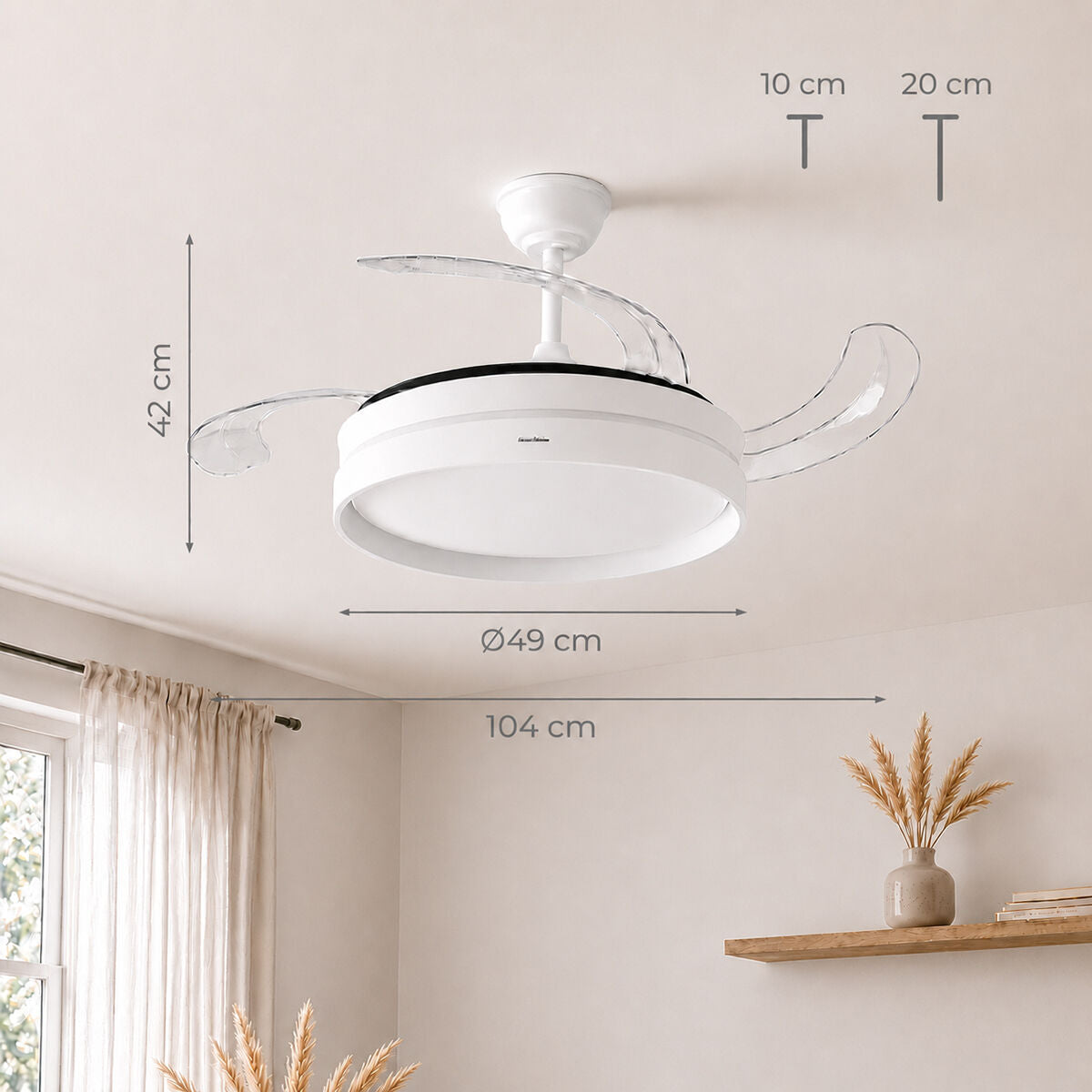 Deckenventilator mit LED-Licht und 4 einklappbaren Flügeln Keteez Inno