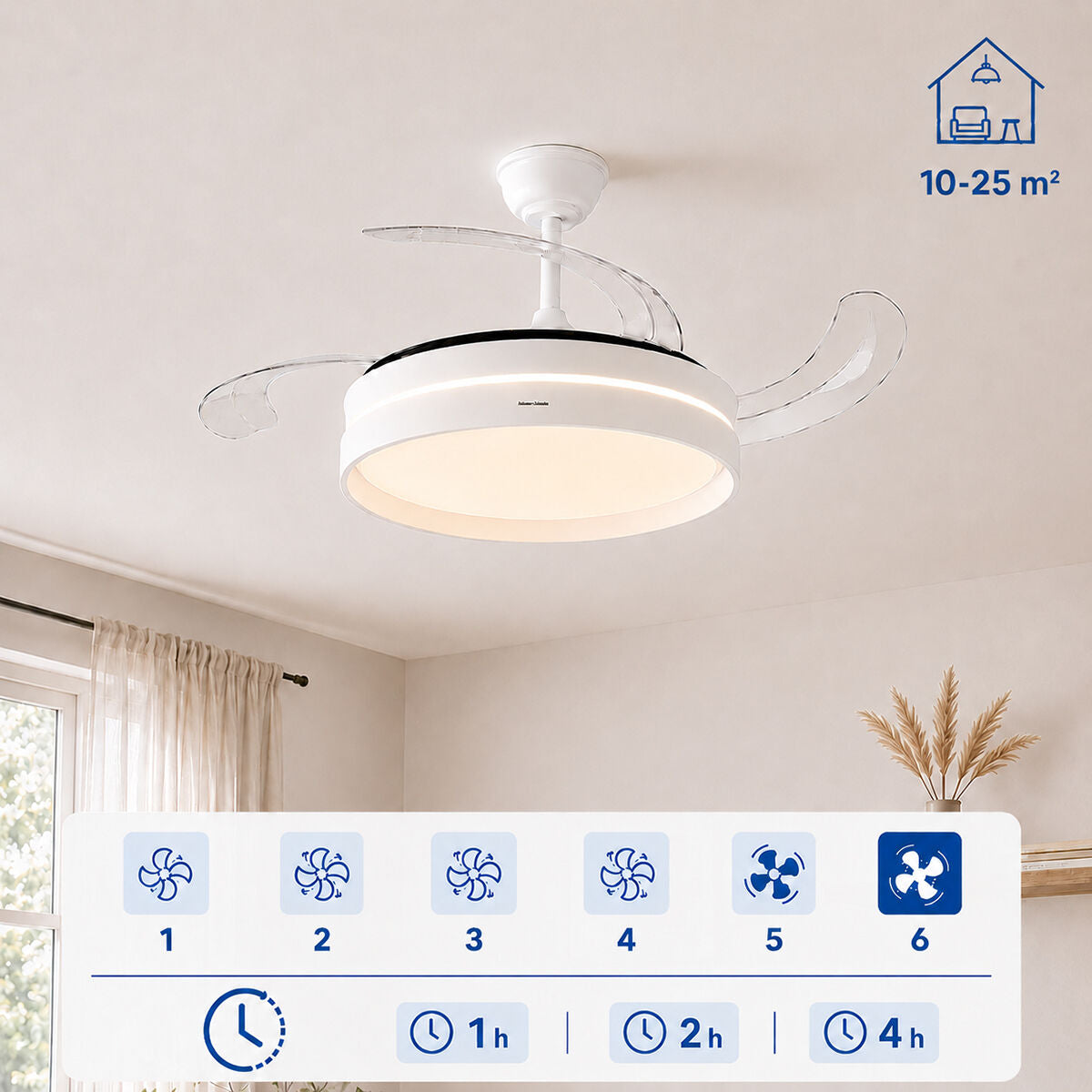 Deckenventilator mit LED-Licht und 4 einklappbaren Flügeln Keteez Inno