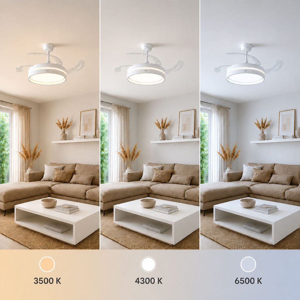 Deckenventilator mit LED-Licht und 4 einklappbaren Flügeln Keteez Inno