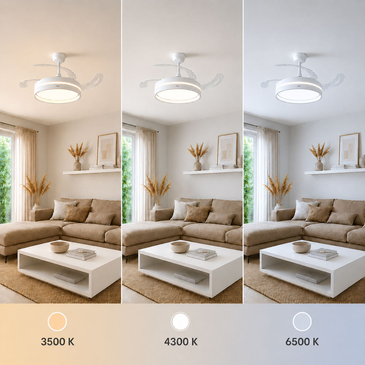 Deckenventilator mit LED-Licht und 4 einklappbaren Flügeln Keteez Inno