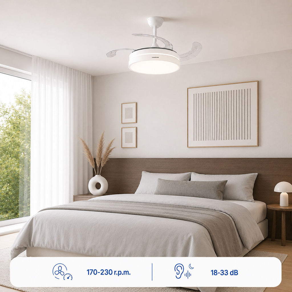 Deckenventilator mit LED-Licht und 4 einklappbaren Flügeln Keteez Inno