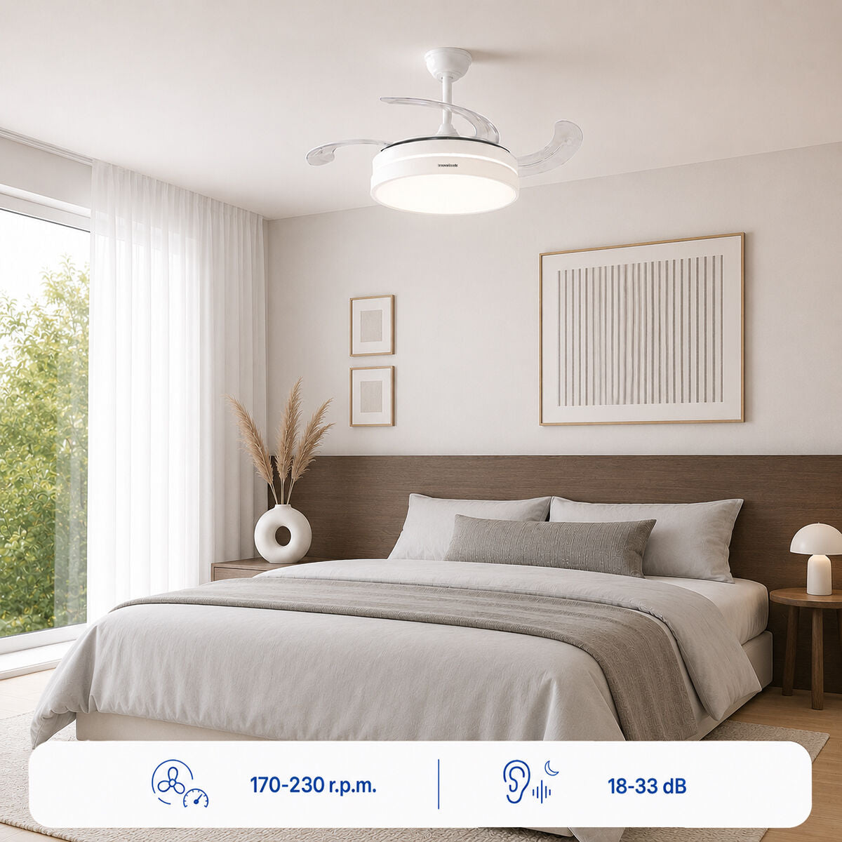 Deckenventilator mit LED-Licht und 4 einklappbaren Flügeln Keteez Inno