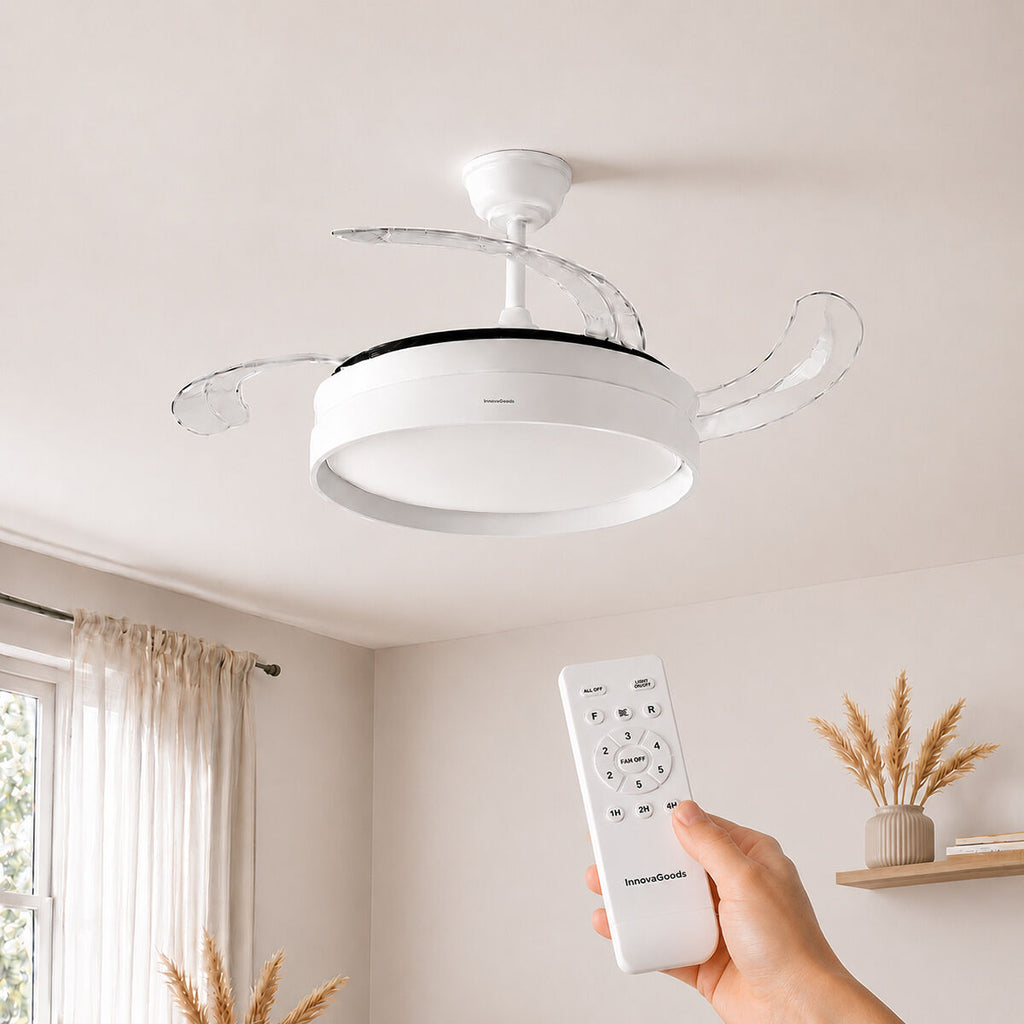 Deckenventilator mit LED-Licht und 4 einklappbaren Flügeln Keteez Inno