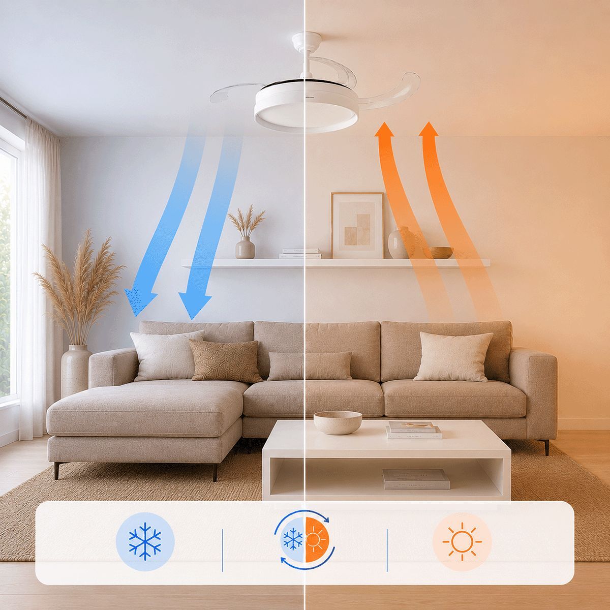 Deckenventilator mit LED-Licht und 4 einklappbaren Flügeln Keteez Inno