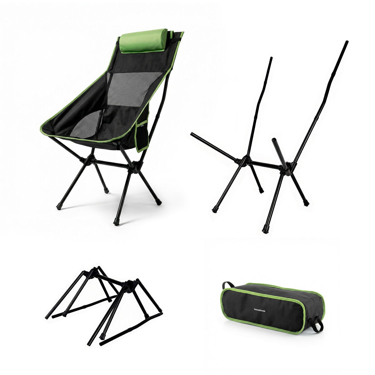 2-in-1 Faltbare Camping-Schaukelstuhl mit Tasche, Kissen und Tragetasc