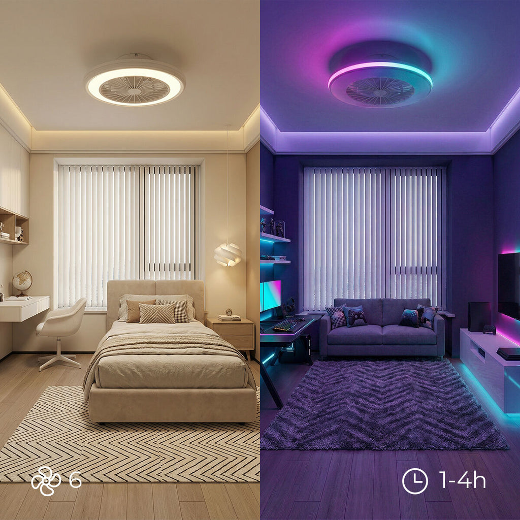 Deckenventilator mit RGB-LED-Licht, verdeckten Flügeln und Fernbedienu