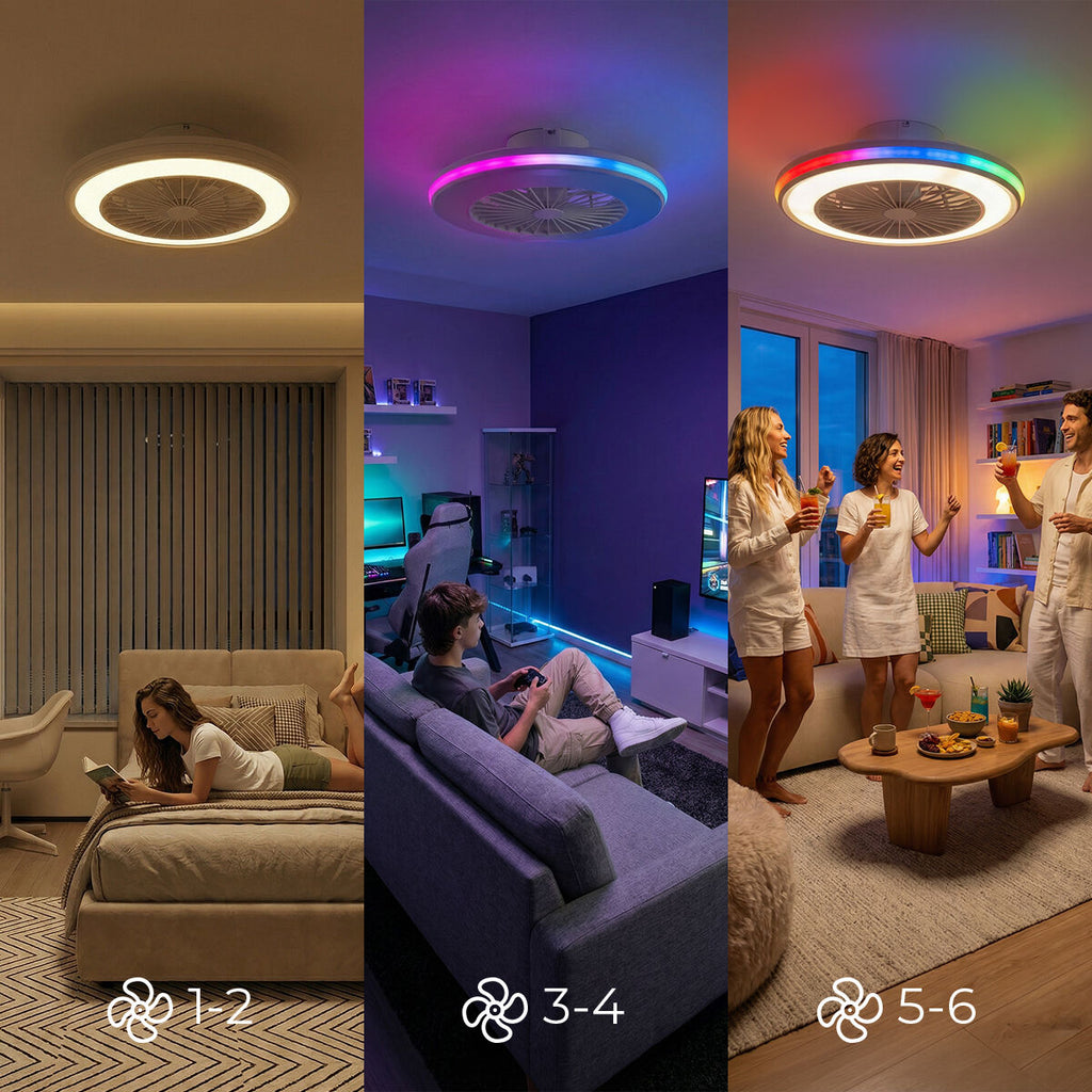 Deckenventilator mit RGB-LED-Licht, verdeckten Flügeln und Fernbedienu
