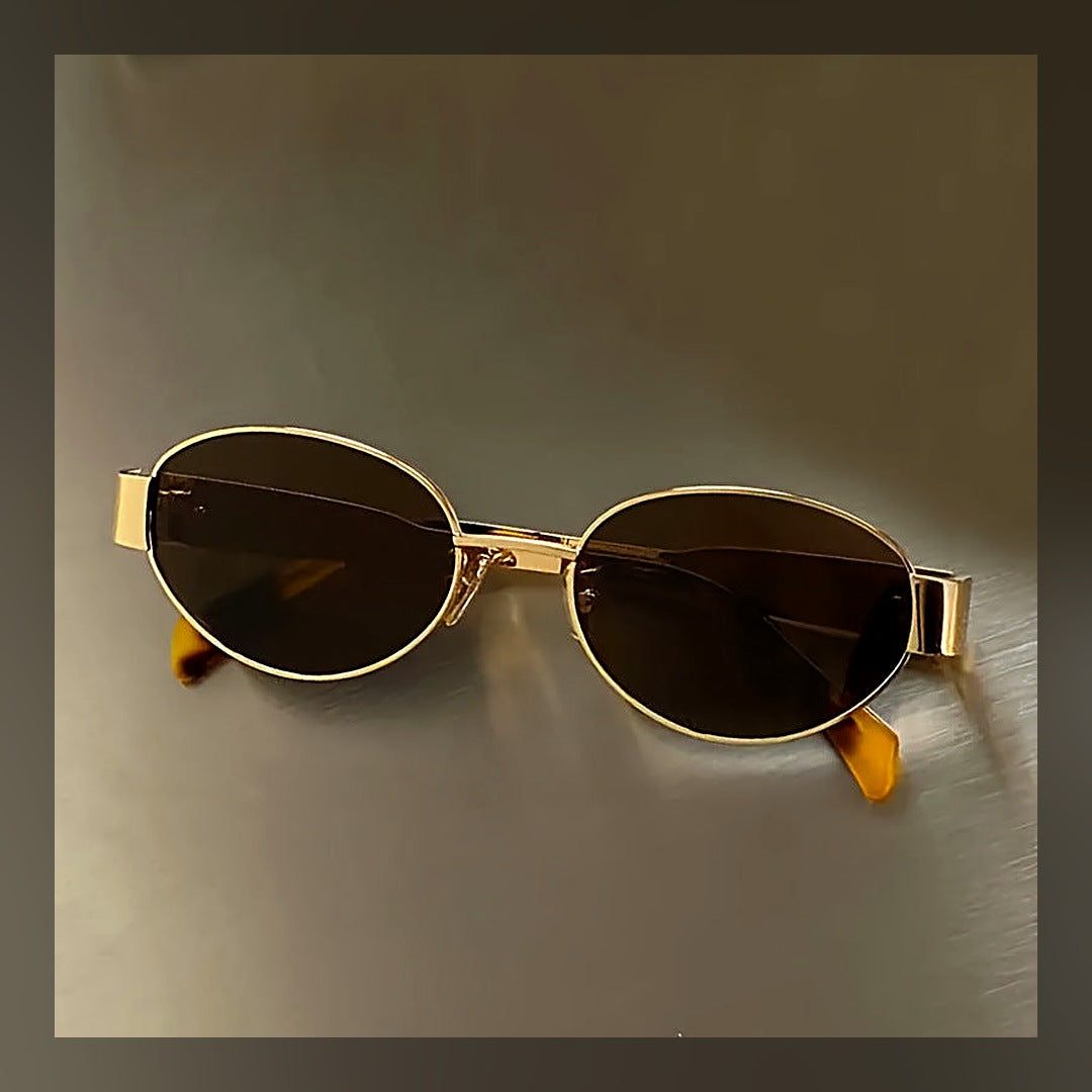 LuxeStyle-Edit · Vintage Sonnenbrille Oval – Metallrahmen, UV-Schutz (Damen)