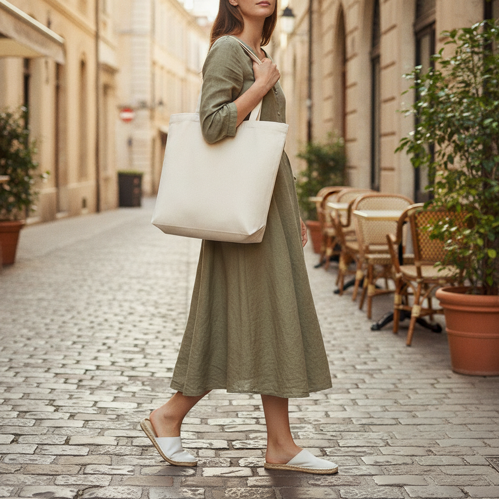 Stofftasche zum Selbstgestalten, getragen